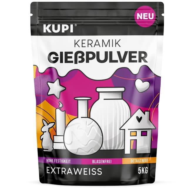 🌟 KUPI Keramik Gießpulver Weiß 5kg | Gips zum Gießen Lufthärtend & Geruchlos 🌿