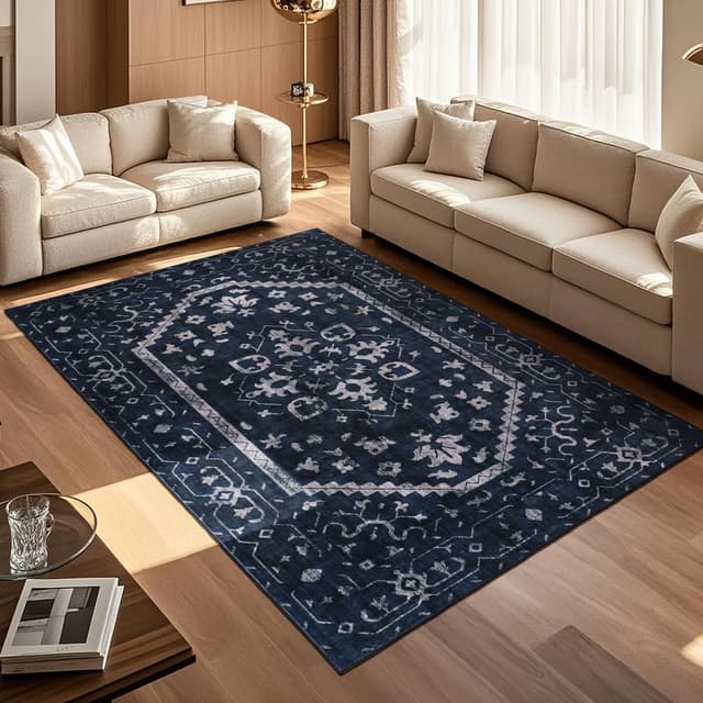 🌟 TUKDAK Vintage Teppich für Wohnzimmer 120x180cm in Marineblau 🌟