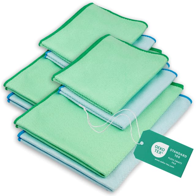 ELEXACLEAN Fenstertuch streifenfrei, Mikrofaser Scheibentuch (8 Stück, 60x40 cm & 40x30 cm) Oeko-TEX® Standard 100 - Glas Putztücher 8er Set, 60x40cm & 40x30cm Grün / Blau 🪟🚗