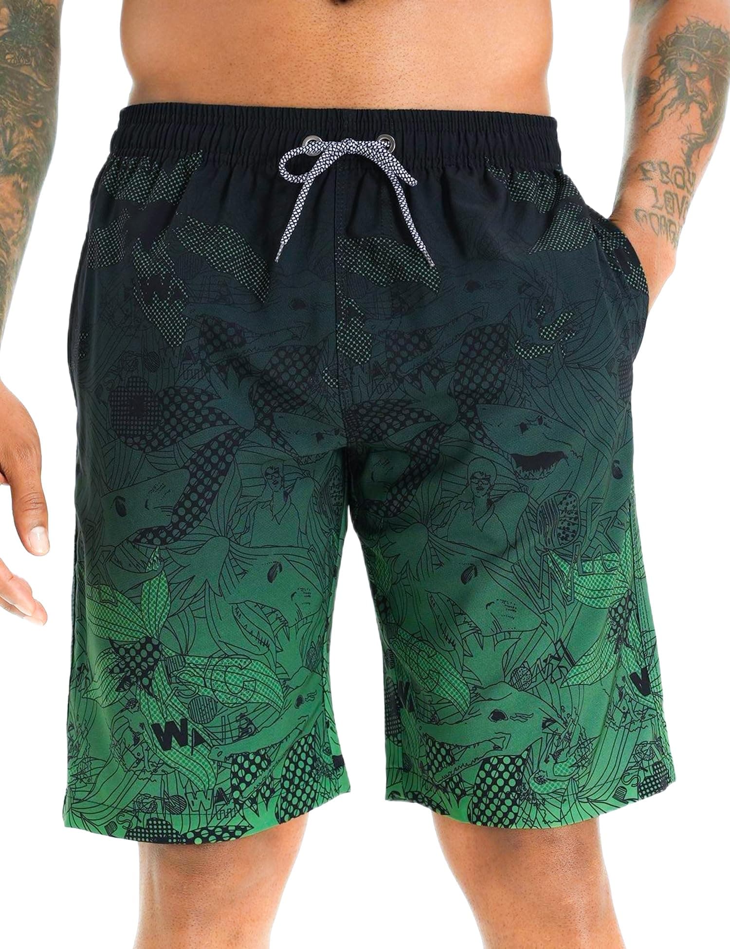 🩳 APTRO Herren Badehose Lang 🏖️ Schnelltrocknend L Grün