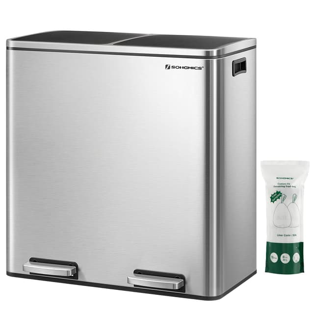 SONGMICS Mülleimer, 2 x 30 Liter, Mülltrennsystem, Treteimer, Küchenabfalleimer 🗑️