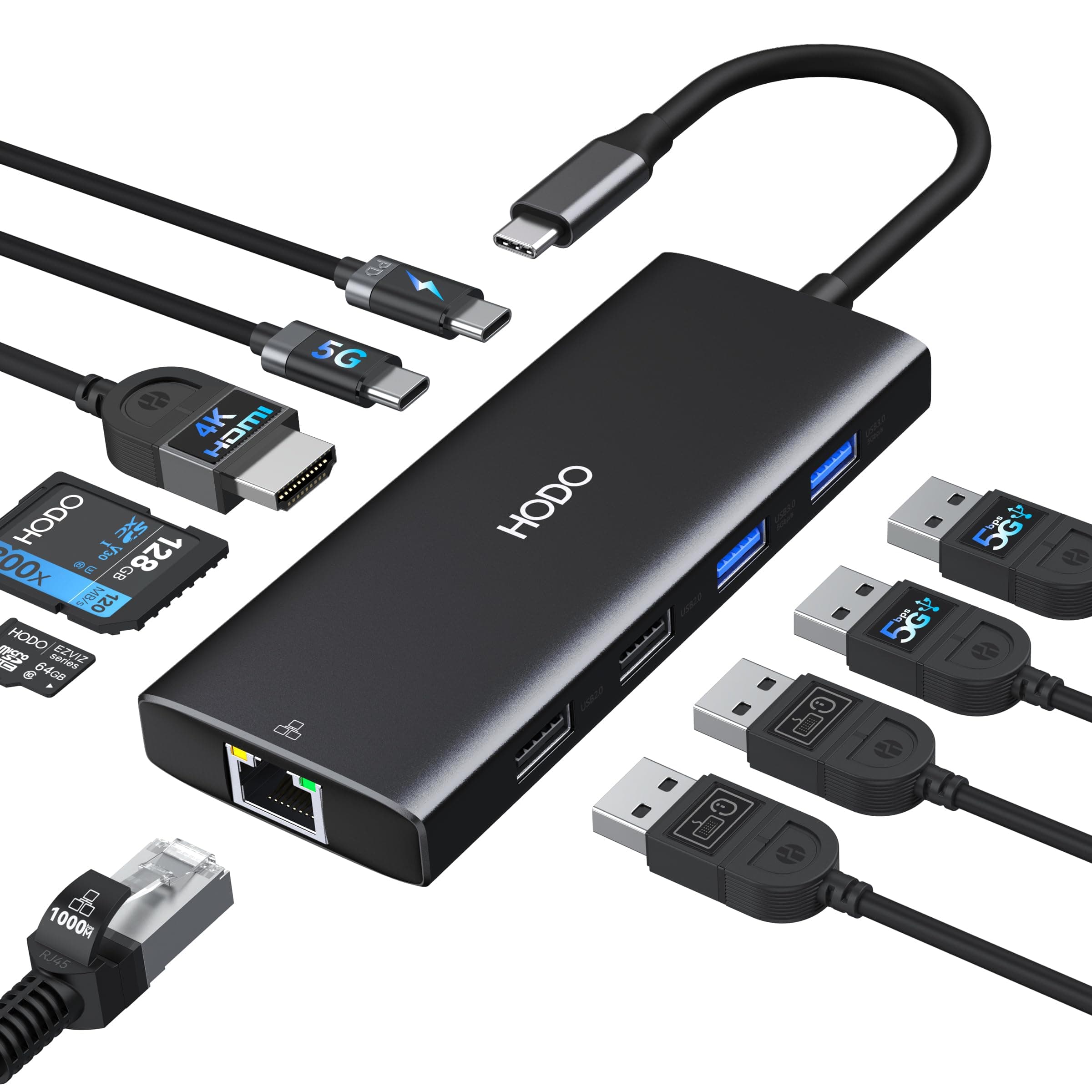 🔌🖥️ USB C Hub Ethernet für MacBook Air, Adapter Mac Book Zubehör 10 in 1 mit 4K 60Hz HDMI, Ethernet, 100W PD, SD TF Kartensteckplatz, 4USB und USB-C Datenport, Type C Dongle für iPad, Surface HDMI 4K 60Hz+Lan -10Port