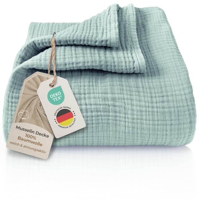 🌟 LAYNENBURG Premium Musselin Tagesdecke 150x200 cm - 100% Baumwolle - extraweiche, leichte Sommerdecke 🌞