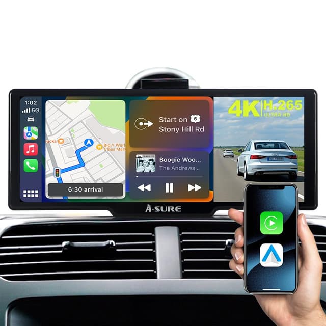 10,26 Zoll CarPlay Bildschirm mit Drahtlosem Carplay Android Auto 4K Dashcam Vorne 1080P Rückfahrkamera 🚗