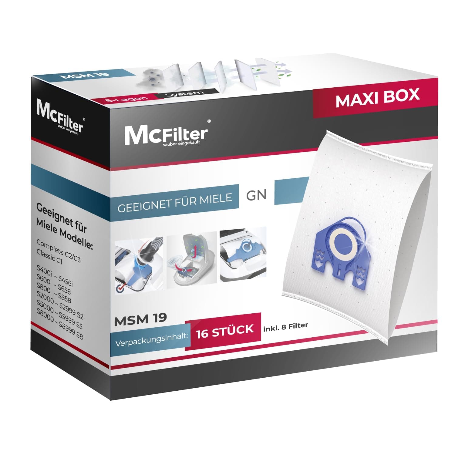 🔥 McFilter I 16 Staubsaugerbeutel kompatibel mit Miele Staubsauger GN Serie S2 S4 S5 S6 S8