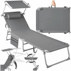 🌞🏖️ Tectake® Sonnenliege klappbar mit Dach und Kopfkissen - Grau 🏖️🌞 Angebot bei HelloDeals