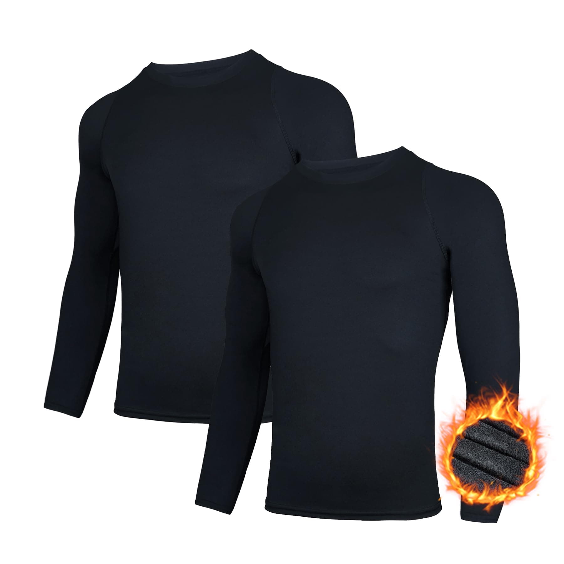 🔥AMZSPORT Herren 2er Pack Kompressionsshirt Langarm XXL Thermo-schwarzschwarz 🔥