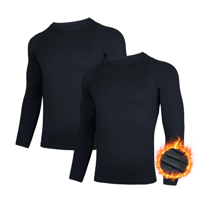 🔥AMZSPORT Herren 2er Pack Kompressionsshirt Langarm XXL Thermo-schwarzschwarz 🔥