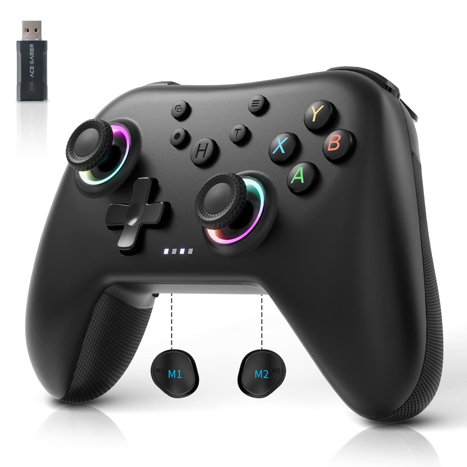 AceGamer Aurora 2.4G Wireless Bluetooth Controller für Windows PC/Switch/Stem/iOS/Android (Schwarz) 🎮