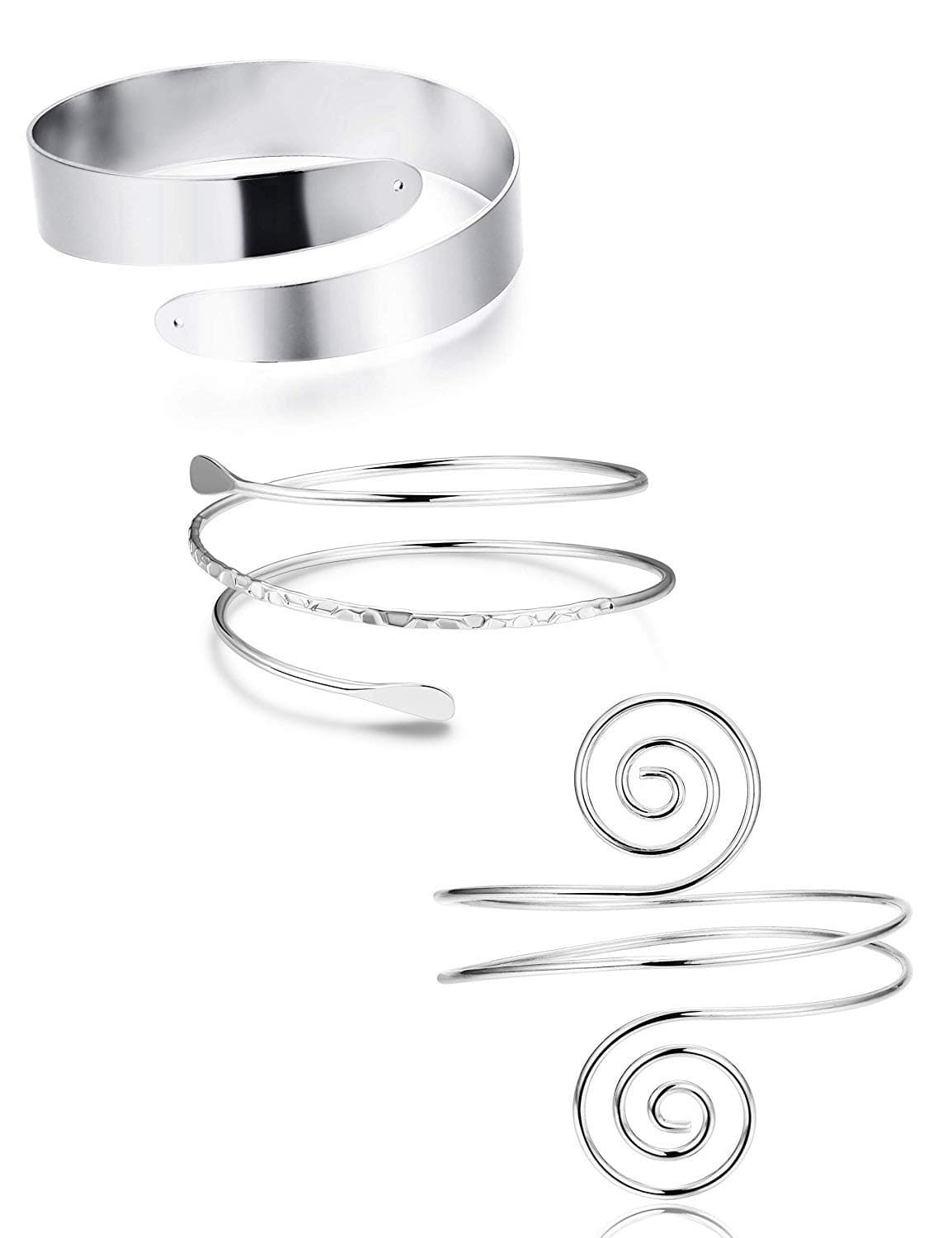 Finrezio 3 Stück Minimalistische Spule Oberes Armband Verstellbar Armreif Arm Manschette Armband Mit Filigran Geschmückter Strudel Argento 🌟