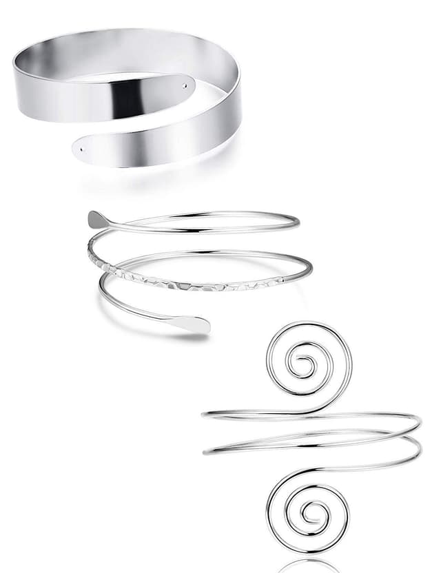 Finrezio 3 Stück Minimalistische Spule Oberes Armband Verstellbar Armreif Arm Manschette Armband Mit Filigran Geschmückter Strudel Argento 🌟