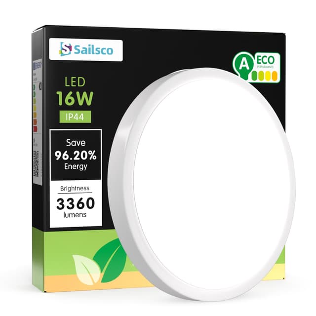 Sailsco Deckenlampe LED Deckenleuchte Rund Klein Ø27cm-16W 3000K 3360LM IP44 Wasserfest Modern LED Badezimmer Lampe