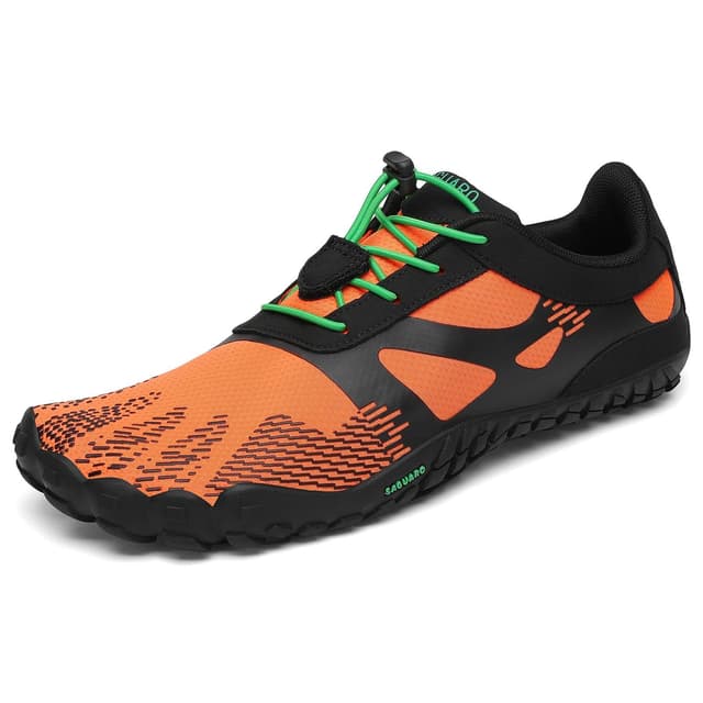 SAGUARO Unisex Barfußschuhe Outdoor Barfussschuhe rutschfest Fitnessschuhe Gr.36-48 44 EU Schwarzorange 🏞️👣