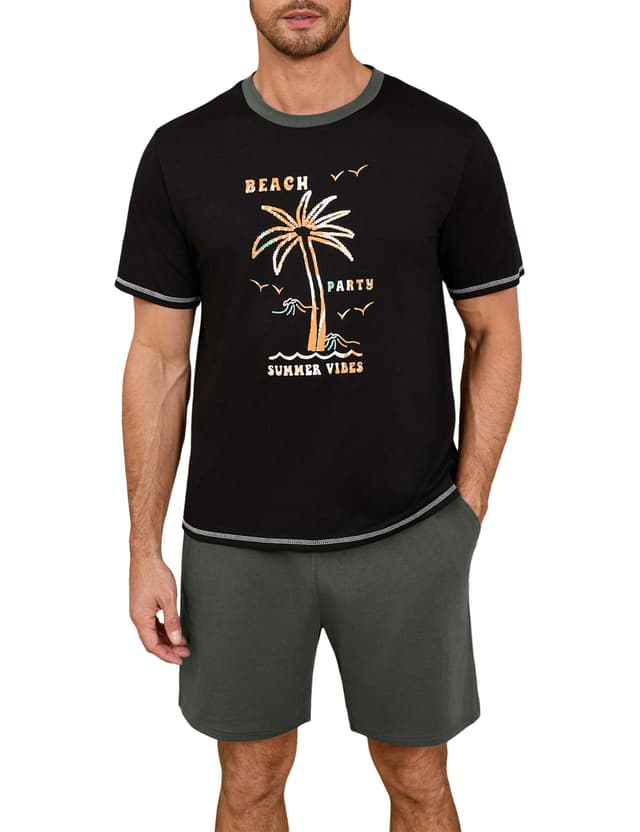 🌙 Terecey Herren Schlafanzug Kurz Pyjama Set - Sommeratmosphäre und Komfort!