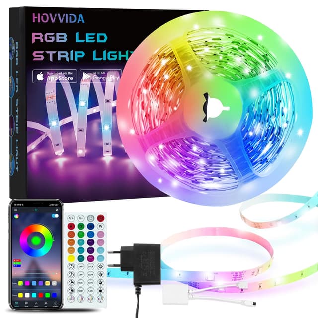 🌟 HOVVIDA LED Strip 5M RGB - 30 LEDs/Meter - Musikmodus & Fernbedienung 🌈