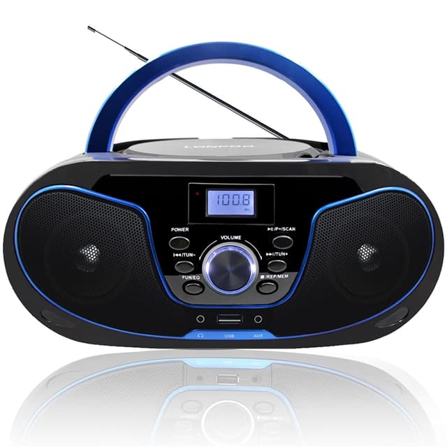 🎶 Tragbar CD Player Boombox Bluetooth - mit UKW Radio, USB Eingang & AUX & Kopfhörern Ports, 2 x 2 Watt RMS Stereoanlage (LP-D02)