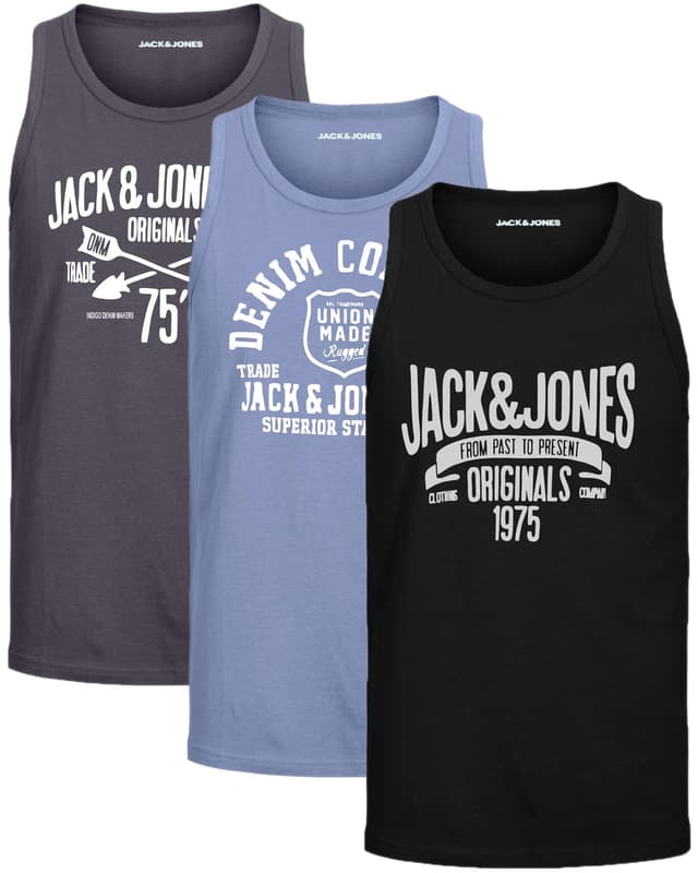 🔥 JACK & JONES Tank-Tops für Herren 🎽 Vielseitige Prints | Schmale Passform und atmungsaktive Baumwolle XL 3er Opt