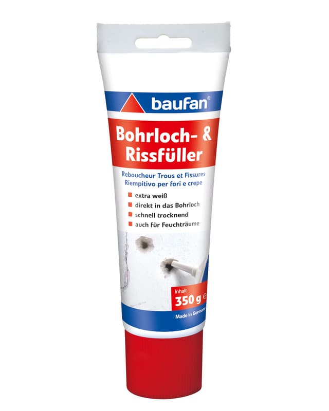 🔧🎨 Baufan 4016215101421 Bohrloch- und Rissfüller Spachtelmasse, weiß Single 🔧🎨