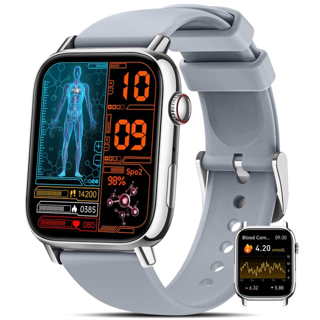 NAIXUES 2025 Smartwatch Herren Damen 𝐁𝐥𝐮𝐭𝐳𝐮𝐜𝐤𝐞𝐫, 1.83" Zoll Uhren Damen mit 150 Sportmodi/𝐄𝐂𝐆/𝐇𝐑𝐕/Herzfrequenz/SpO2/Blutdruck, IP68 Wasserdicht Fitness Tracker für iOS Android, Silber