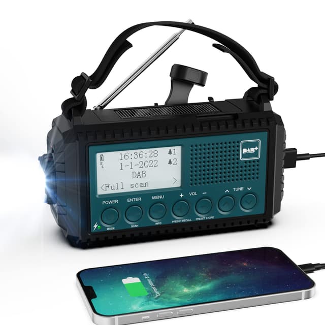 Kurbelradio DAB/DAB+/UKW, Baustellenradio Batteriebetrieben 📻
