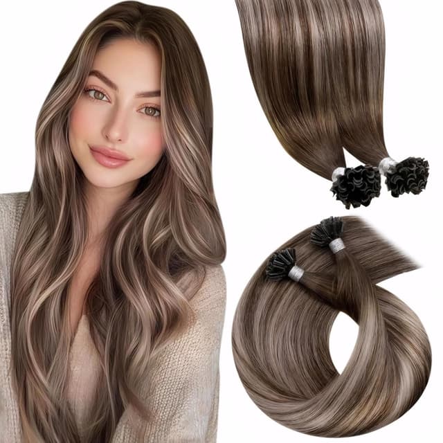 LaaVoo Extensions Echthaar Bondings Balayage Braun Balayage Keratin Extensions Echthaar Bondings 1g/s Dunkelbraun Ombre Aschblond Unsichtbar U Tip Haarverlängerung Echthaar 50g #4/18/4 35cm 35 cm 1-31 U Tip#4/18/4
