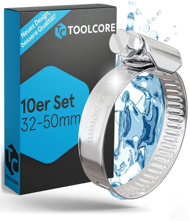 🔥 TOOLCORE® Schlauchschellen Edelstahl 32-50mm [Extra Stark] 10 Stück - Qualität W4