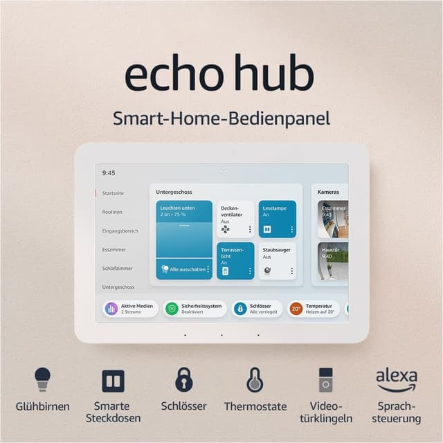 🏡🔊 Zertifiziert und generalüberholt Echo Hub | Smart-Home-Bedienpanel (8 Zoll) mit Alexa
