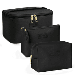 👝 MAANGE 3 Stück Kosmetiktaschen (L+M+S) - Schwarze PU Leder Schminktasche für Damen 👝
