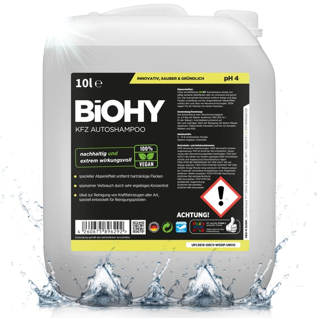 BIOHY KFZ Autoshampoo (10 Liter Kanister) | Nachhaltiger Bio Autoreiniger 🌱