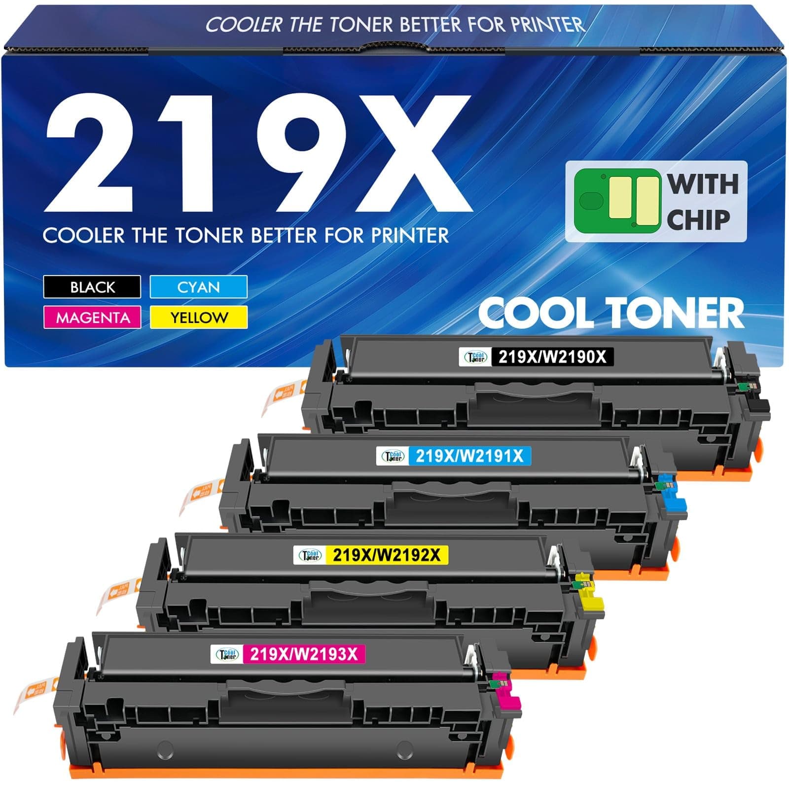 Cool Toner Kompatible Mit Chip 219X 219A Toner: 4-Pack Schwarz Cyan Magenta Gelb