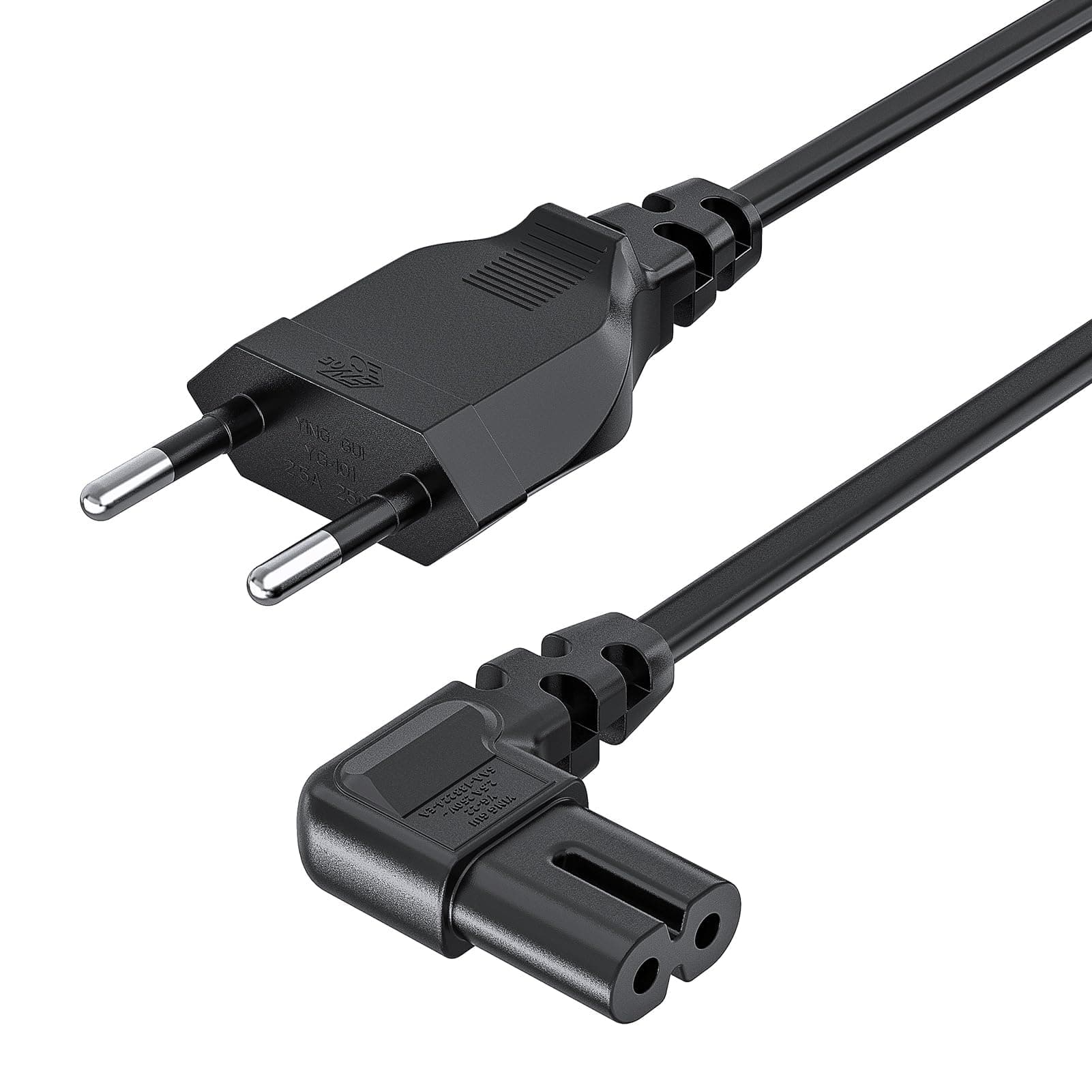 🔌 GlasF 3m Euro Netzkabel 2 Polig Stromkabel 90° Winkelstecker Schwarz