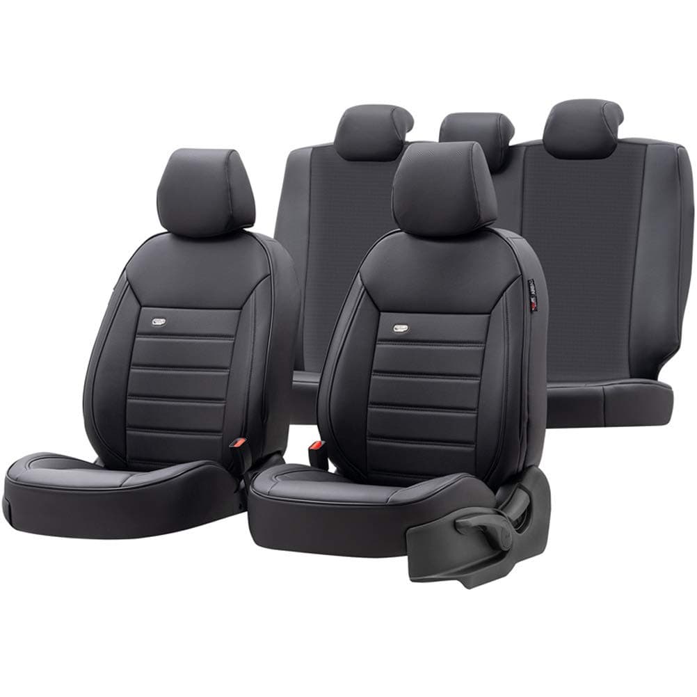 🌟 Angebotsknüller! Universelle Voll-Leder Sitzbezüge 'Premium' Schwarz - 11-Teilig 🌟