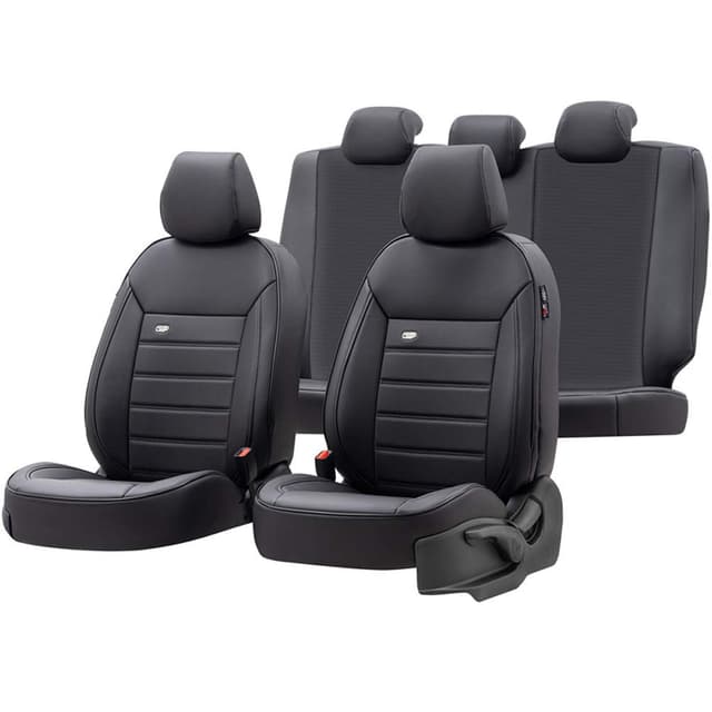 🌟 Angebotsknüller! Universelle Voll-Leder Sitzbezüge 'Premium' Schwarz - 11-Teilig 🌟