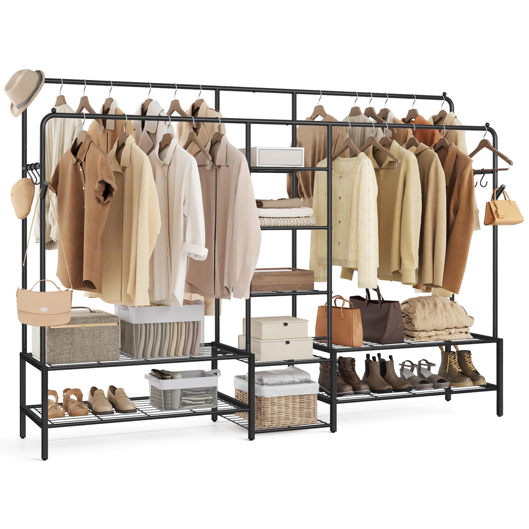 👗👠 SONGMICS Kleiderständer mit 9 Ablagen - Schwarz HSR183B01 195 cm 🛍️