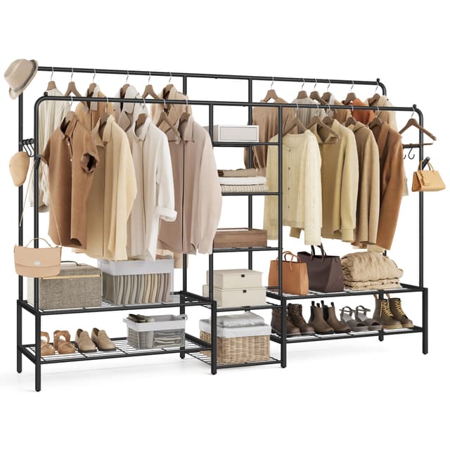 👗👠 SONGMICS Kleiderständer mit 9 Ablagen - Schwarz HSR183B01 195 cm 🛍️