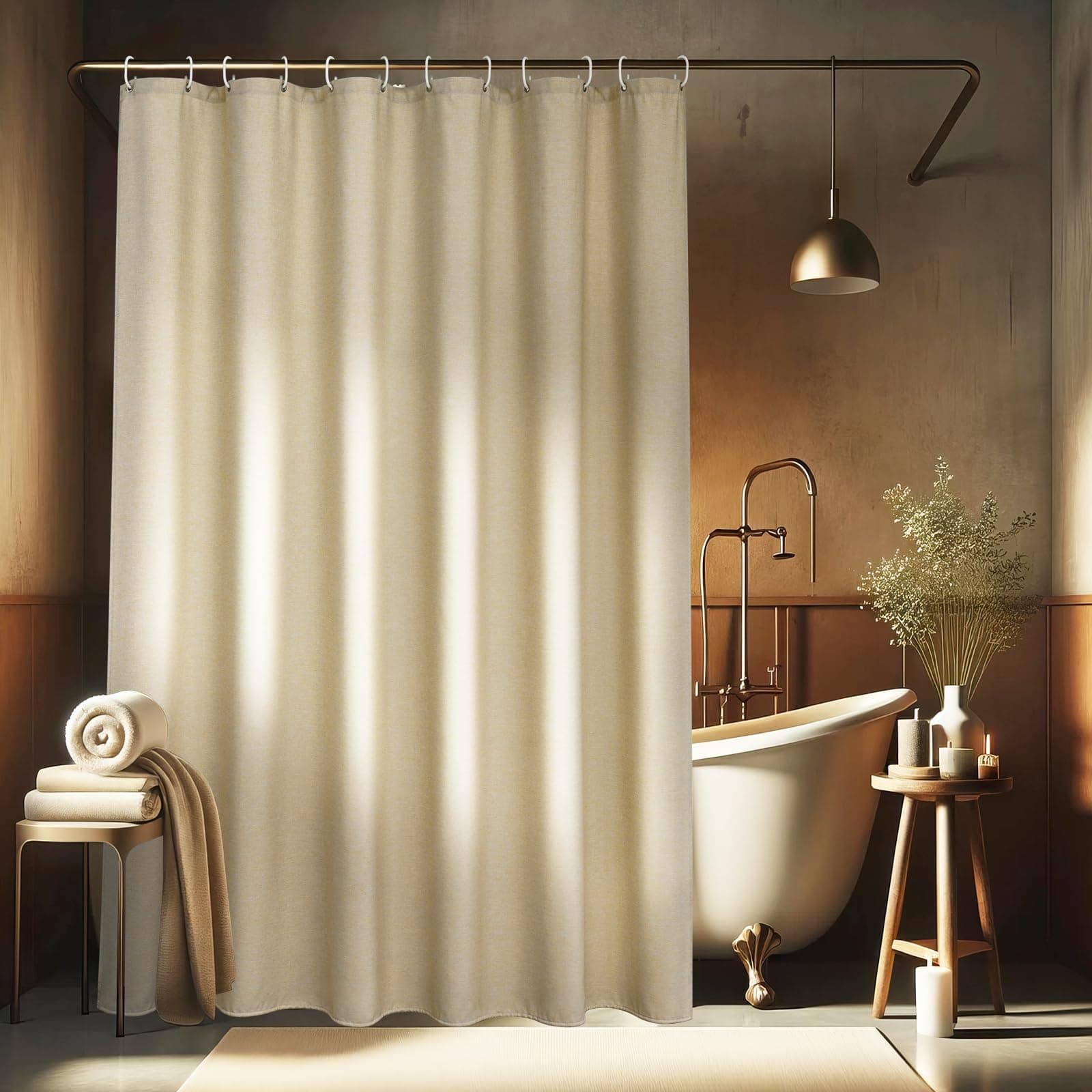 Luxuriöser Überlänge Leinen-Texturiert Duschvorhang 180x220 cm