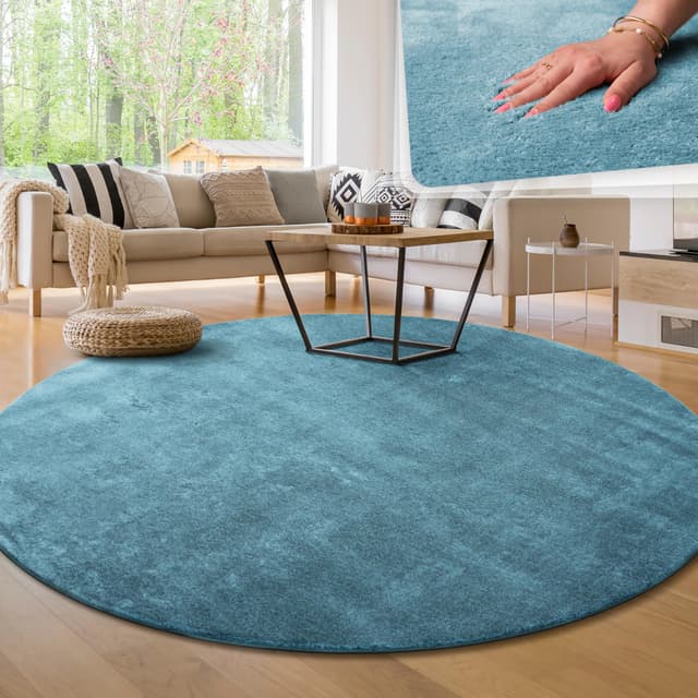 Paco Home Moderner Kuscheliger Wohnzimmer Teppich Kurzflor waschbar flauschig Weich Einfarbig Felloptik zeitlos stilvoll rutschfest pflegeleicht Türkis