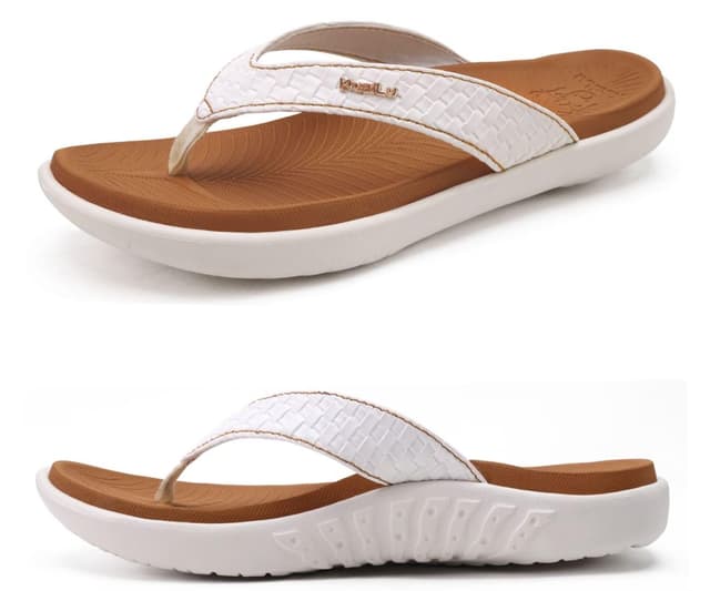 KuaiLu Flip Flops Damen Leder Zehentrenner mit Arch Support 😎