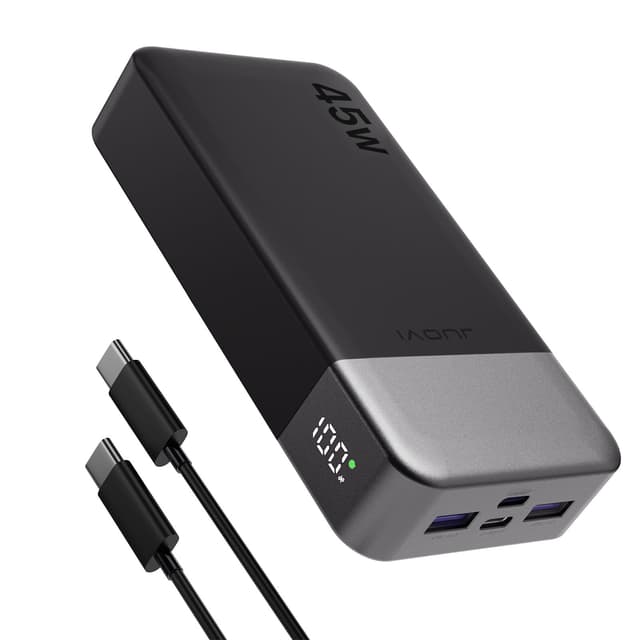 🔋 JUOVI Tragbare Powerbank J2621, 20000mAh Akku Pack 45W Schnellladefunktion Schwarz