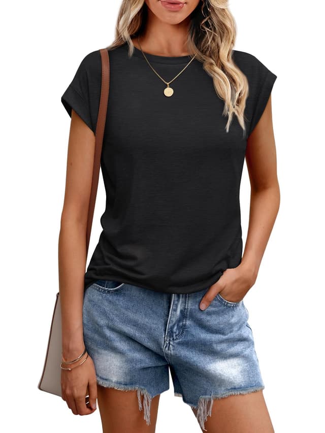 Cuptacc Tshirt Damen Tops Sommer Rundhals Oberteile Damen Elegant Basic Bluse Kurzarm Tank Top Business Outfit Schwarz 🌟