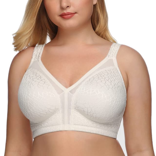 🌟 DotVol Damen Komfort Vollschalen Minimizer BH Bügellos Ohne Bügel Große Größen Unterwäsche 95F Weiß
