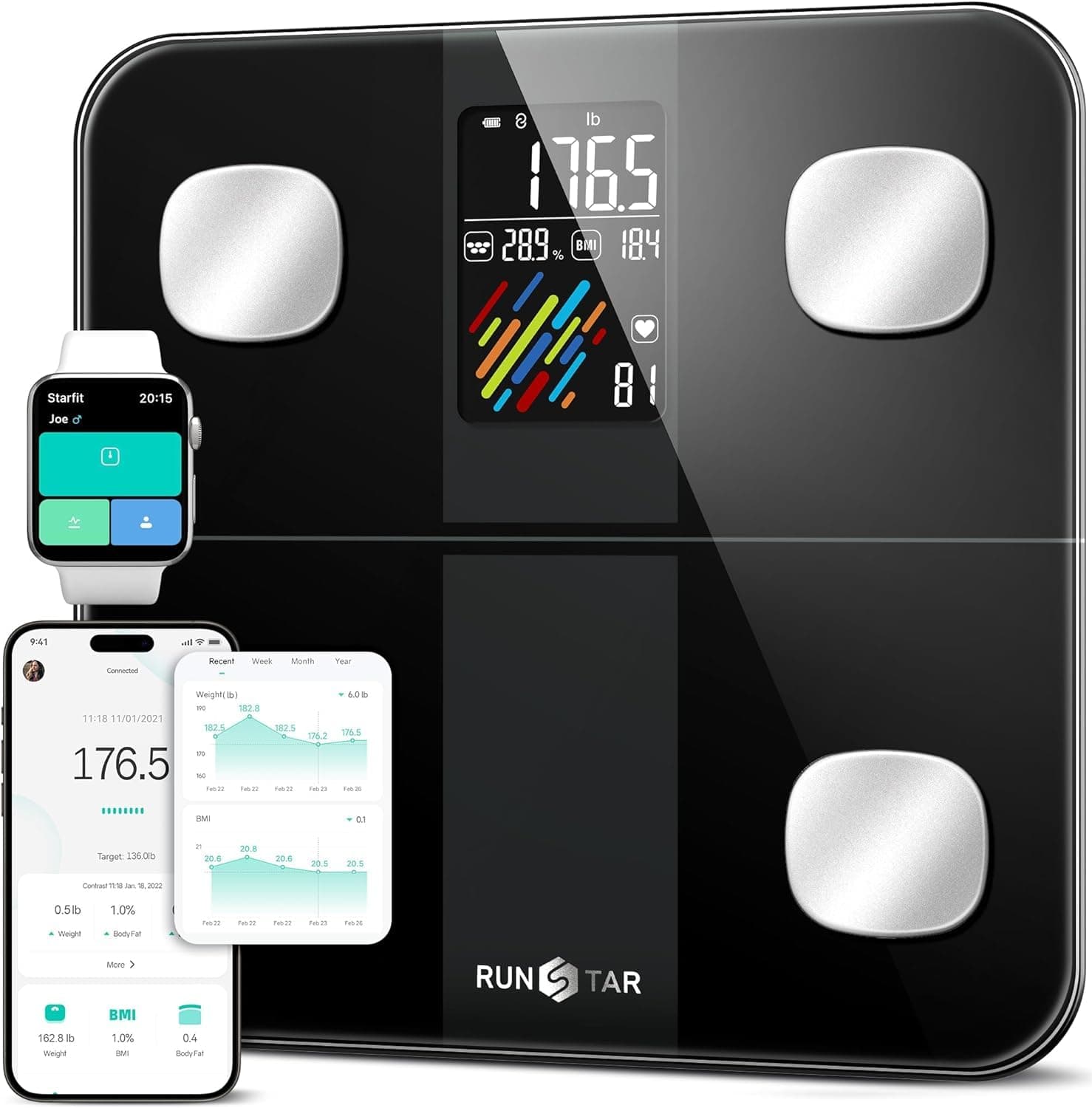 RunSTAR Körperfettwaage Digitale - Großartige Analyse, Großes Display! 🌟