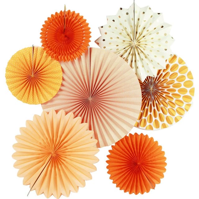 🧡🎉 SONDERANGEBOT: SUNBEAUTY 7er Set Orange Dekoration Papier Rosetten Deko Fächer Peach Deko-Serie A-orange 🎉🧡