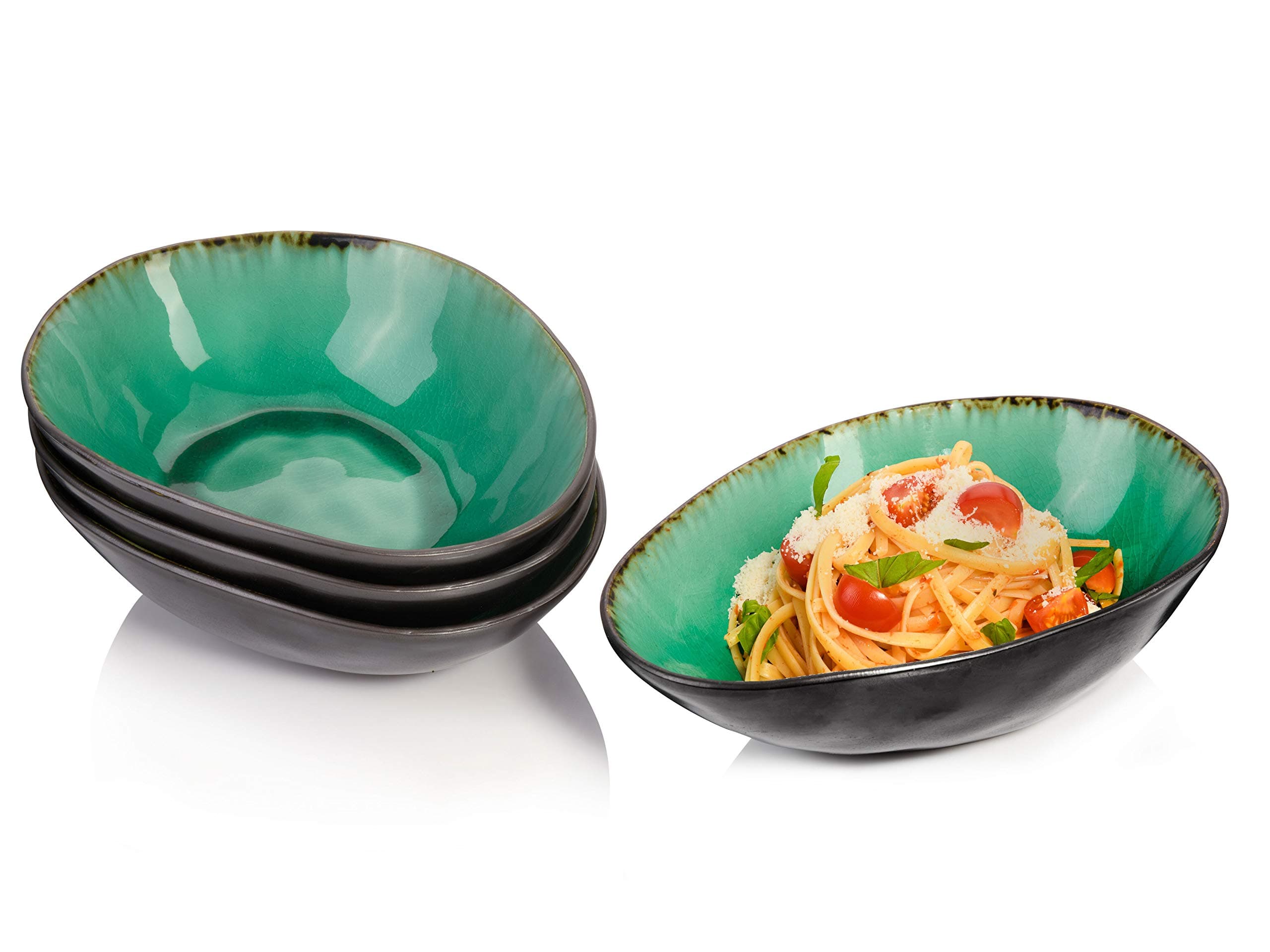 🍝🌴 Sänger | Pastaschalen Set Palm Beach aus Steingut, 4 tlg. | PREMIUM COLLECTION