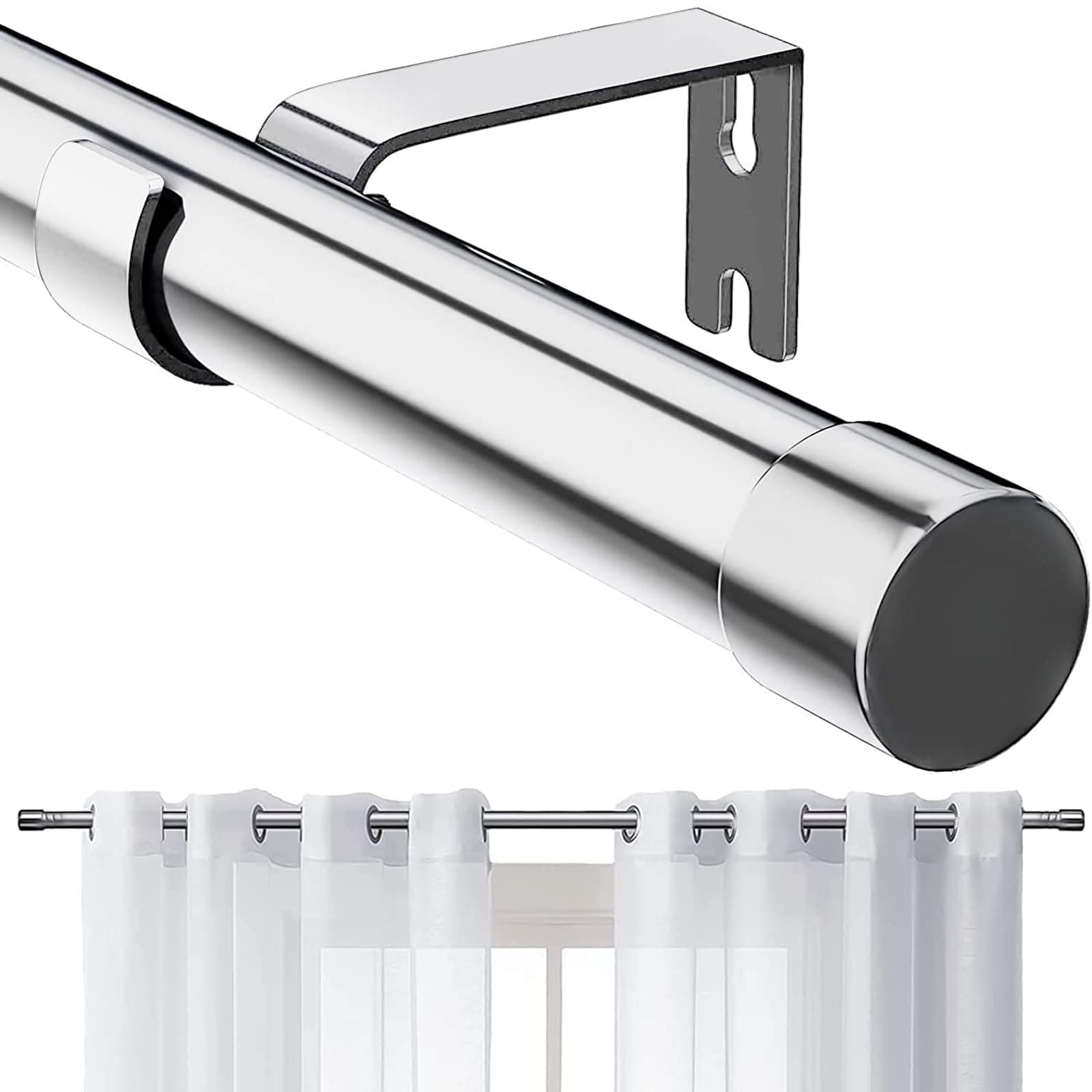 Verstellbare Gardinenstange 76-157 cm mit Kappenknäufen - Silber