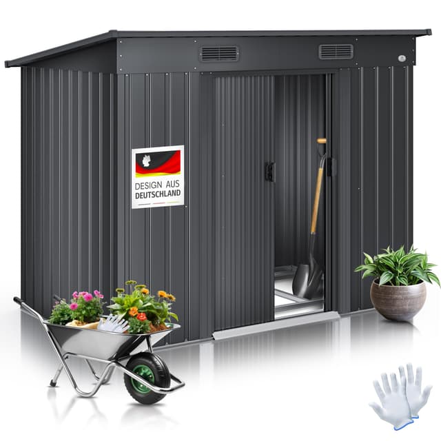 🌿🏠 KESSER® Gerätehaus L Metall 4 m³ mit Fundament | Gartenhaus Schrank mit Schiebetüren & Fundament