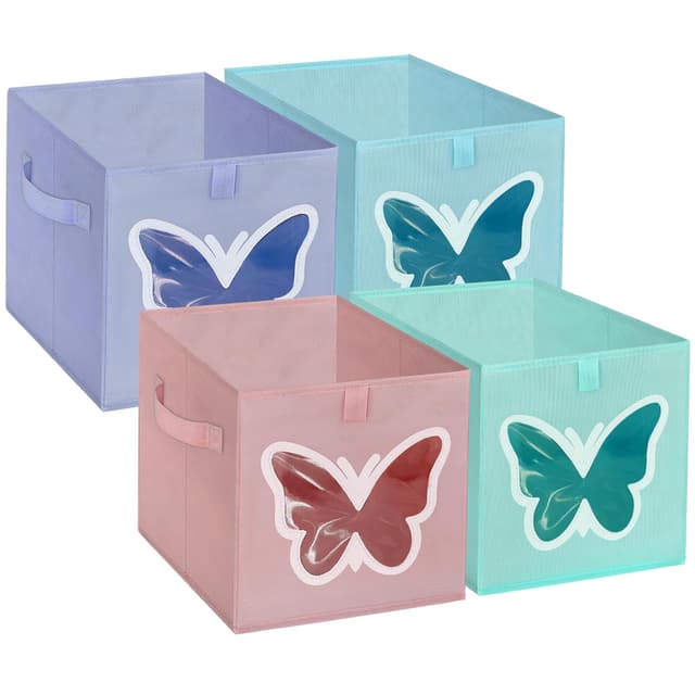 🦋🌟 VERONLY 4 Stück Kallax Boxen - Faltbox Aufbewahrungsbox Stoff mit Griffen 30x30x30cm