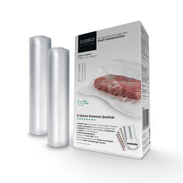 CASO 8 Sterne Profi-Folienrollen 25x600 cm / 2 Rollen - Vakuumierbeutel für alle Vakuumierer