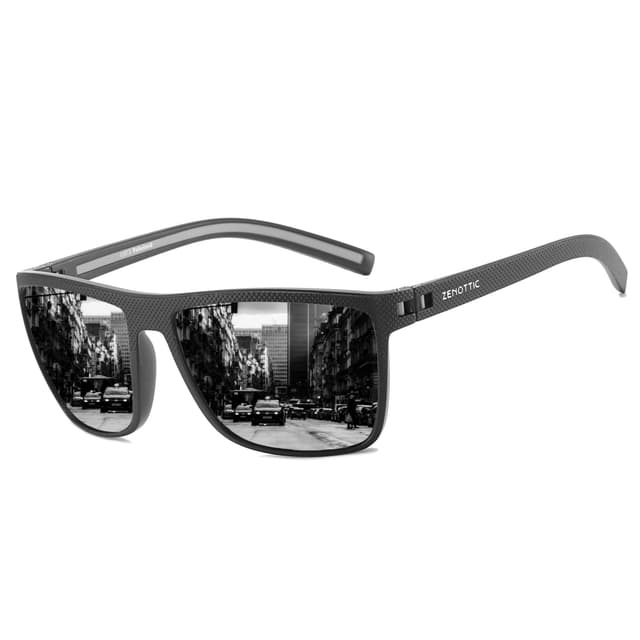 ZENOTTIC Herren Sonnenbrille 😎 Polarisiert TR90 Rahmen UV400 Schutz C02 Schwarz/Schwarz