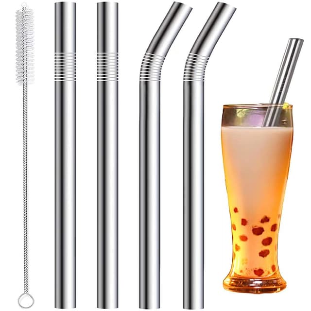 Vinaco Wiederverwendbar Milchshake Strohhalme & Bubble Tea Strohhalme - Set of 4 Stainless Steel Straws
